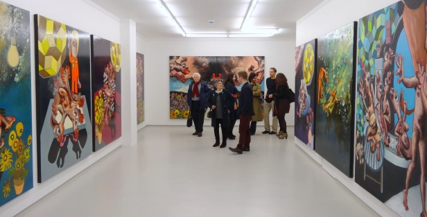 Paintings by Tom de Freston, 2013, installation view, at 'The Charnel House' exhibition at Breese Little, London. Photo credit Kelise Franclemont.