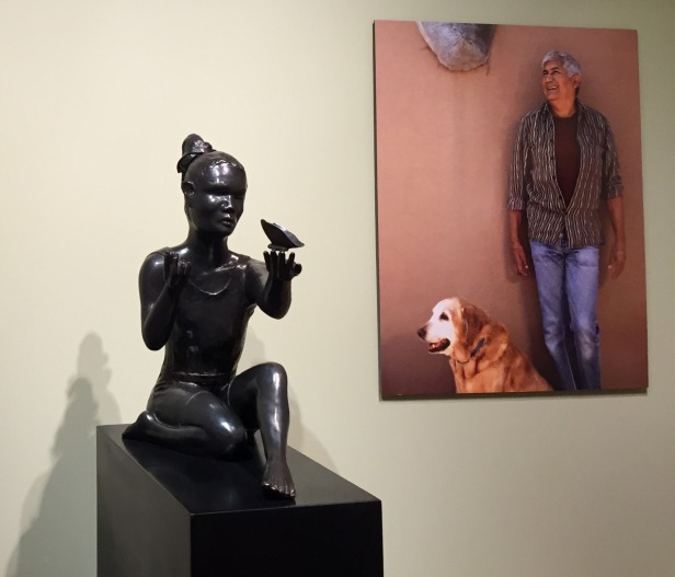 Michael Naranjo (pictured right), installation view, 'The artist who sees with his hands', at Booth Western Art Museum, Cartersville, Georgia, USA. Photo credit Kelise Franclemont.